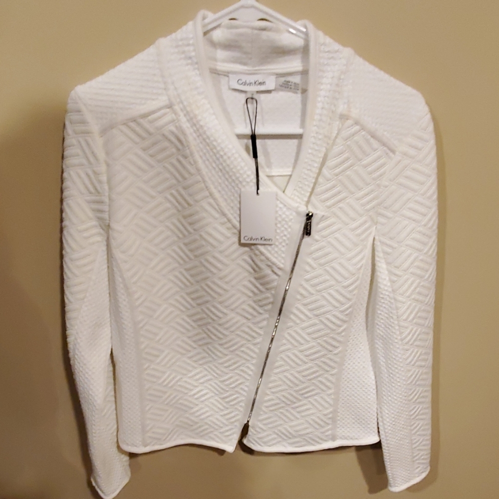 BNWT Calvin Klein White Zip Up Jacket, Size M